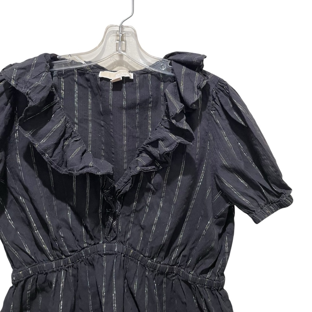 MICHAEL Michael Kors Womens Metallic Striped Ruffled Top Blouse Black Size Large - Picture 5 of 8
